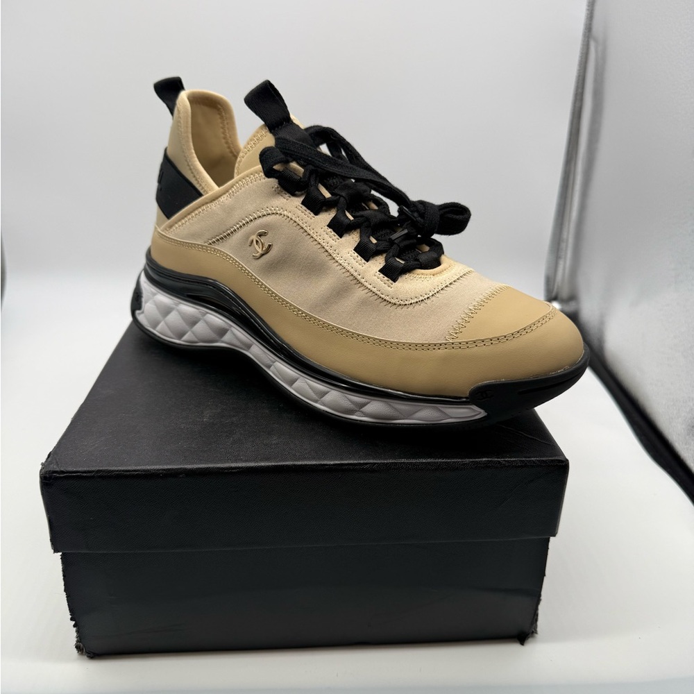 CHANEL Cream and Black Athletic Shoes